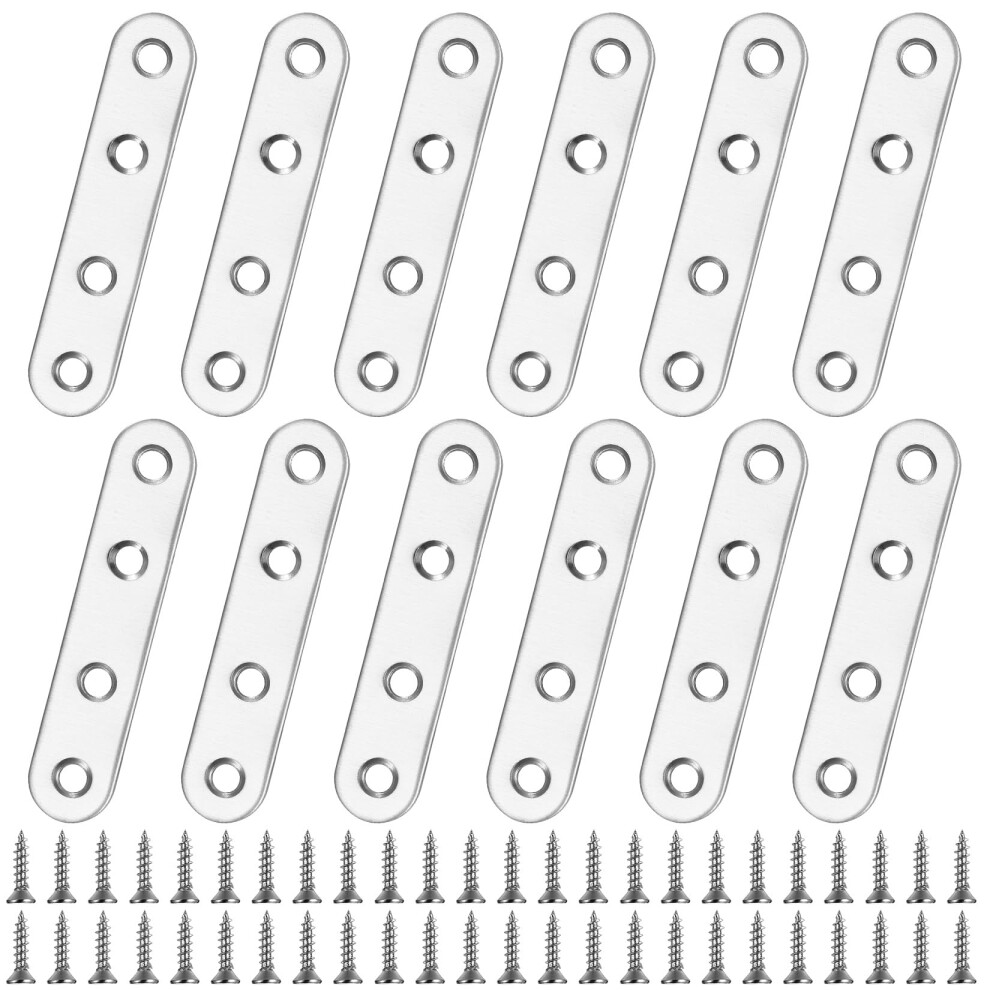 Mending Plates Flat Brackets, 12 Pcsflat Plate Straight Brackets, Stainless Steel Flat Straight Brace Bracket 5051226574658