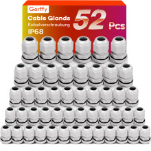 Cable Glands Mixed Set, Gorffy 52PCS Waterproof Stuffing Glands M12 M16 M20 M25, 4 Types IP68 Locknut Stuffing Glands for Garden Outdoor