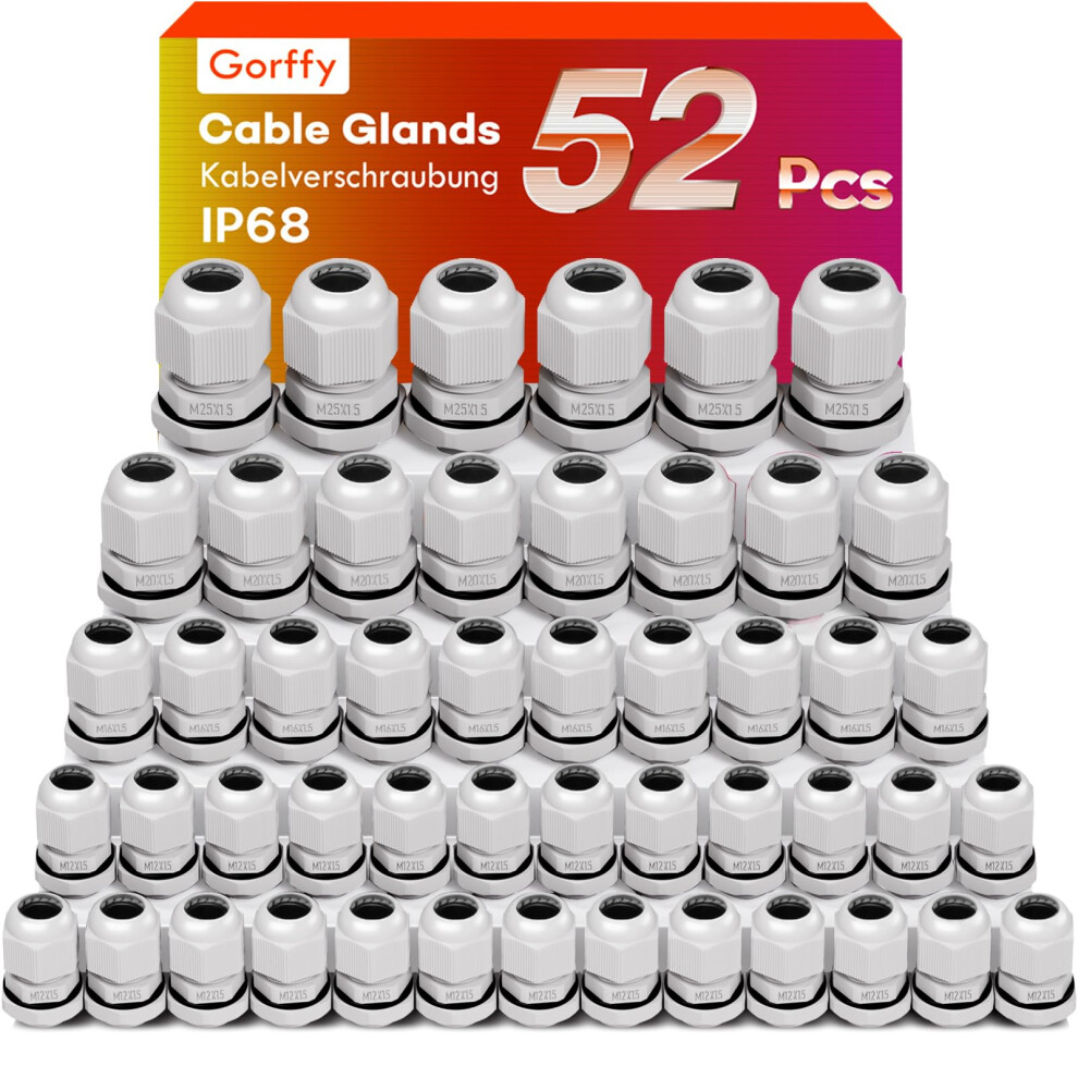 Cable Glands Mixed Set, Gorffy 52Pcs Waterproof Stuffing Glands M12 M16 M20 M25, 4 Types Ip68 Locknut Stuffing Glands For Garden Outdoor 5051226584251