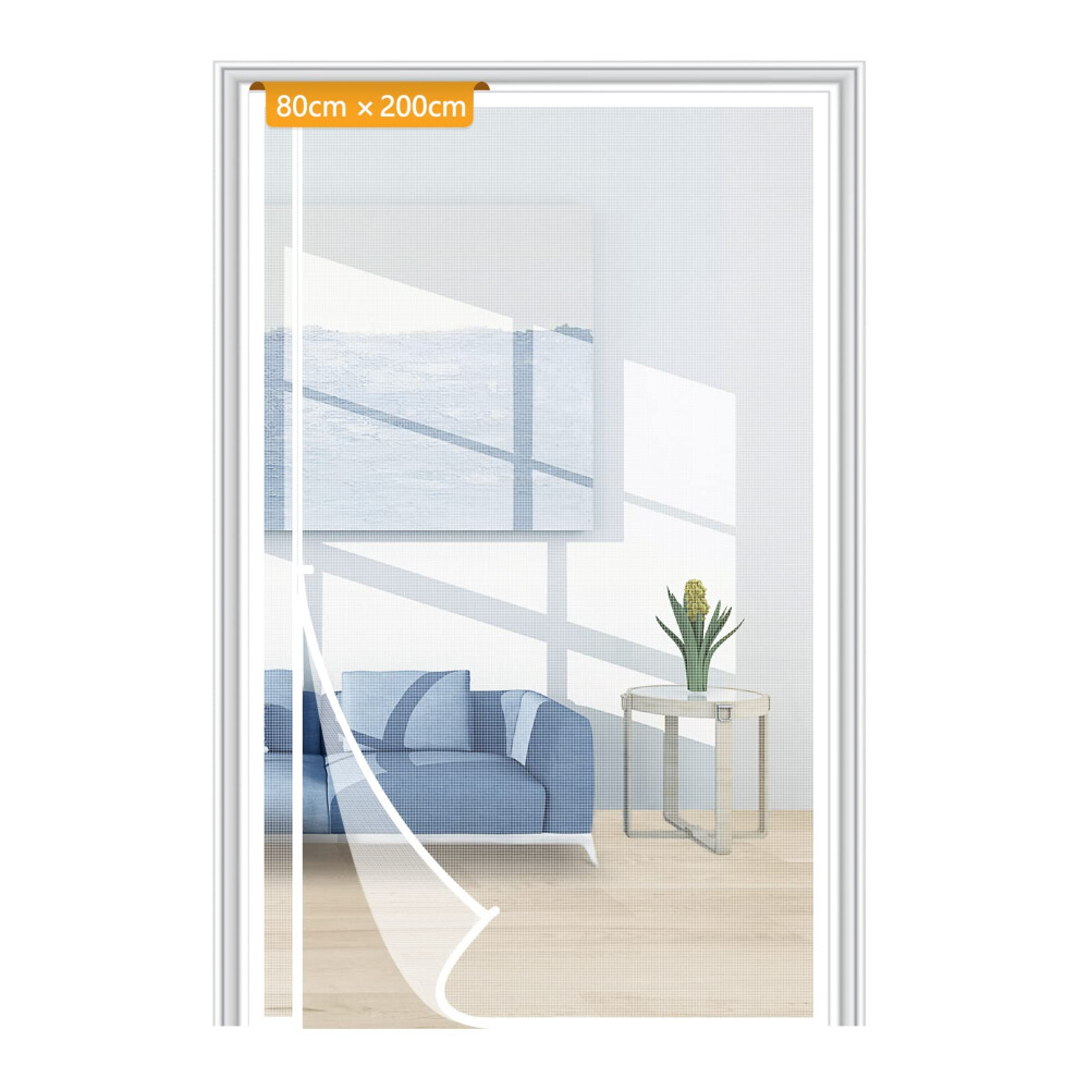 Yotache Side Opening Fly Screens For Doors 80 X 200 Cm, Reinforced Polyester Magnetic Screen Door, Prevent Small Pets From Scratching, White 5051226558061