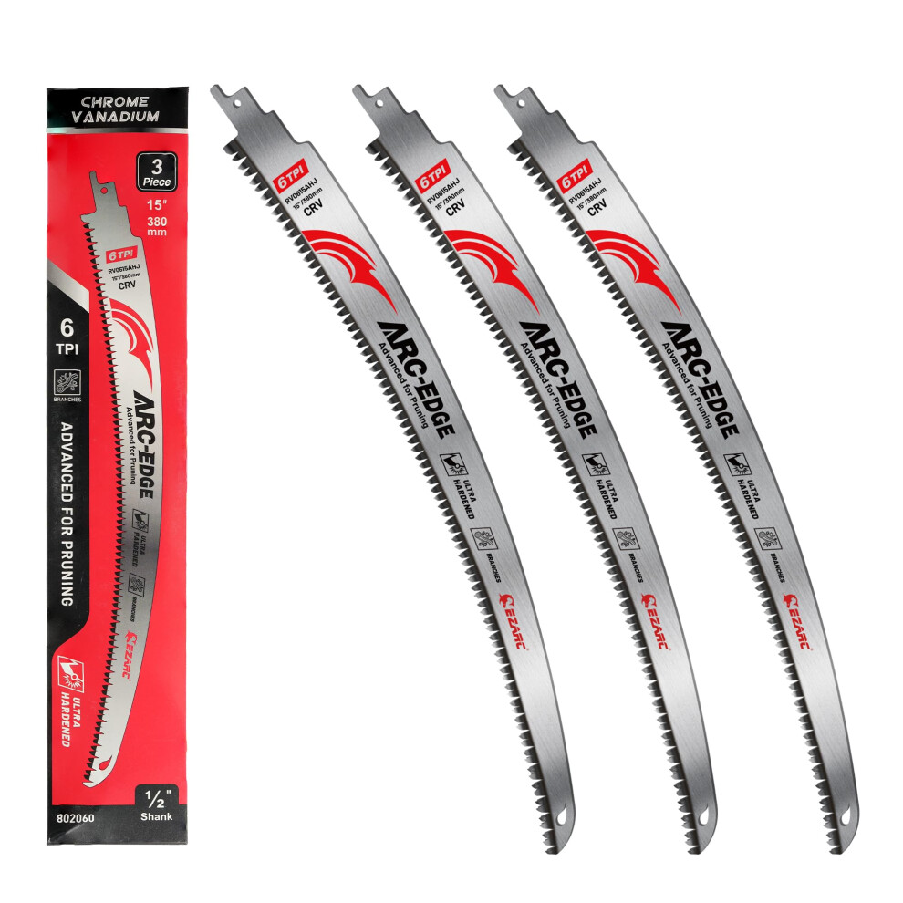 Ezarc Japanese Teeth Reciprocating Saw Blade 380 Mm, Arc Edge Wood Pruning Saw Blades 6Tpi For Tree Trimming, Wood Cutting, 3 Pieces 5051226587887
