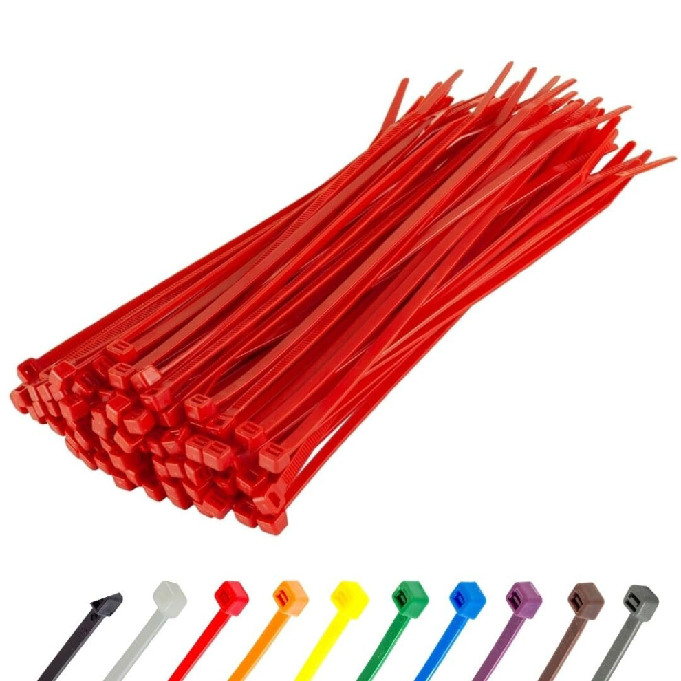 Gocableties Red Cable Ties, 300Mm X 3.6Mm, Pack Of 100, 12Â Premium Nylon Zip Ties, Multi-Purpose Plastic Tie Wraps, Secure Self-Locking Mechanism 5051226593840