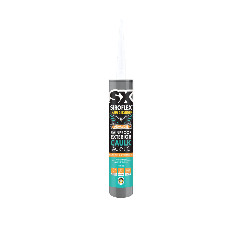 Sx Siroflex Rainproof Exterior Caulk Acrylic White Â Instantly Rain Resistant Long Lasting Flexible Seal Overpaintable Suitable For Interior And 5051226607219
