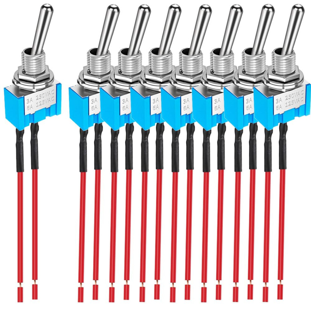 Gebildet 8Pcs Spst Prewired Mini Toggle Switch, 2 Ports 2 Positions, Miniature On/Off Switch, 6A/125Vac, 3A/250Vac 5051226613111