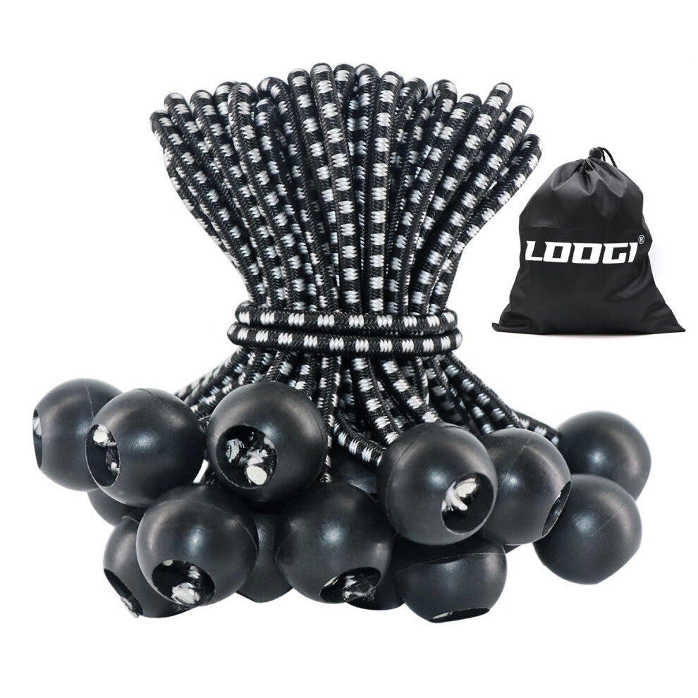 Loogi Bungee Cord With Balls, 30Pcs 4 Inch Black Bungee Ball Cords, Heavy Duty Tarp Bungees Ties Elastic Tie Down Straps For Tarpaulin Tent Camping 5051226639838