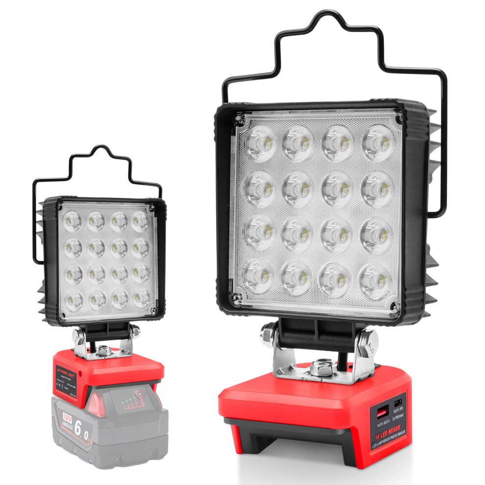 Powarobor Cordless Led Work Light For Milwaukee 18V M18 Battery,48W 5800Lm Spotlight Jobsite Lamp Flood Light With Low Voltage Protect And Usb & Type 5051226631030