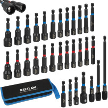 KRETLAW 31PCS Magnetic Nut Driver Set, Impact Drill Driver Bit in Cr-V, SAE & Metric Power Nut Drivers with Quick-Release Extensions & 1/4" Hex Shank