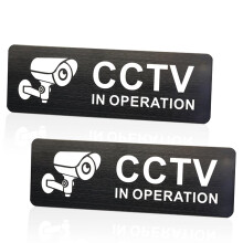 CCTV in Operation Sign, 2Pcs Aluminium CCTV Sign with Self-Adhesive, 15 * 5cm Brushed Metal, Waterproof UV-Resistant Camera Signs Outdoor for Home