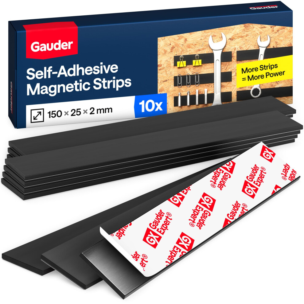 Gauder Adhesive Magnetic Strips - Strong Magnetic Tape For Attaching Metal Items - Pre-Cut Self-Adhesive Magnet Strips 5051226596476
