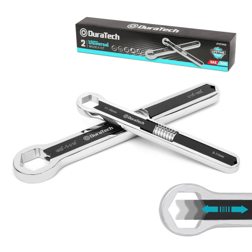 DURATECH Universal Combination Spanner Set, Adjustable Wrench Set, 2 Piece Multifunctional Wrench Set, Total Ring Spanner Set, 44 in 2