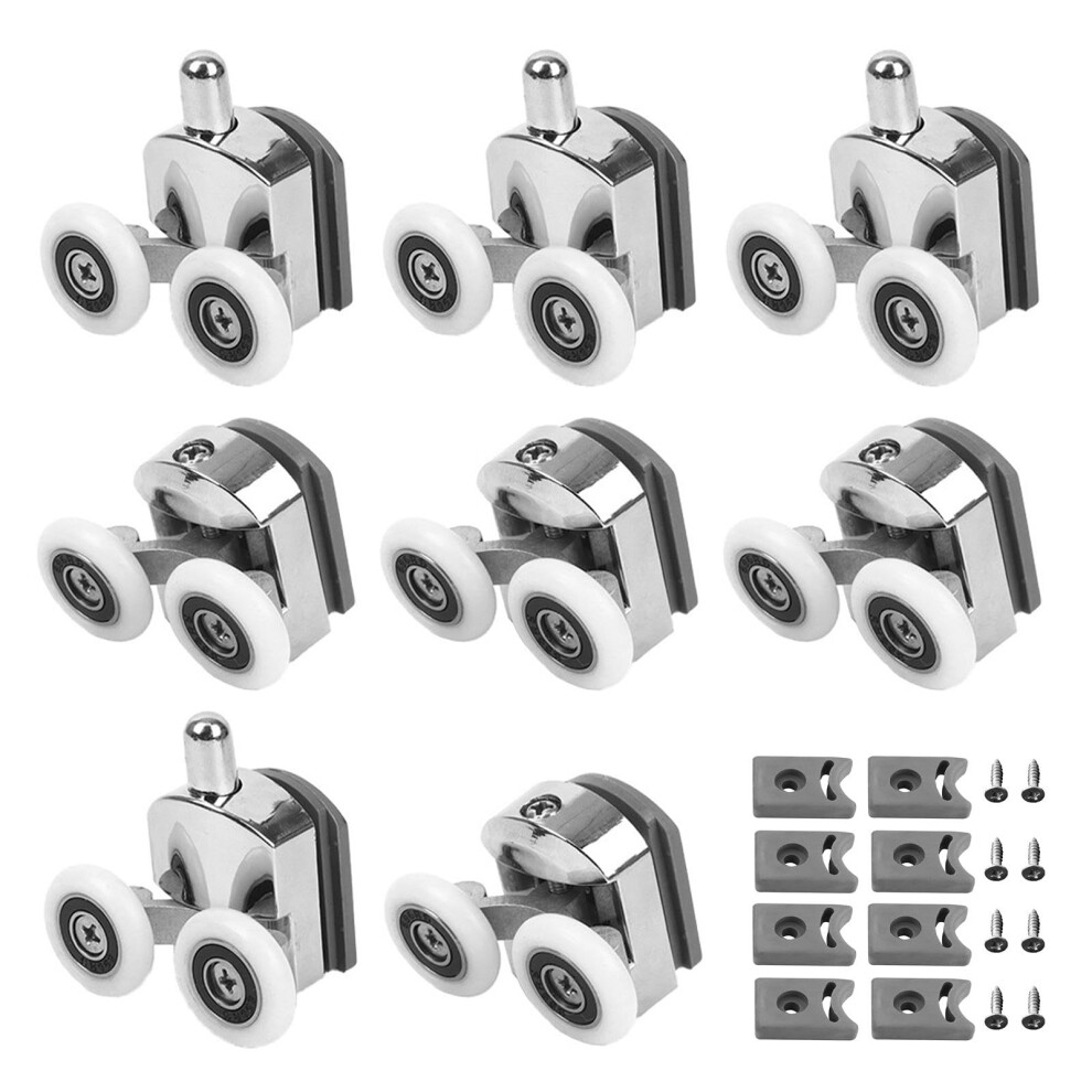 8 Pcs Shower Door Rollers, 23Mm Shower Door Wheels Glass Replacement Curved Shower Door Rollers With Anti-Collision Block And Screws 5051226609053
