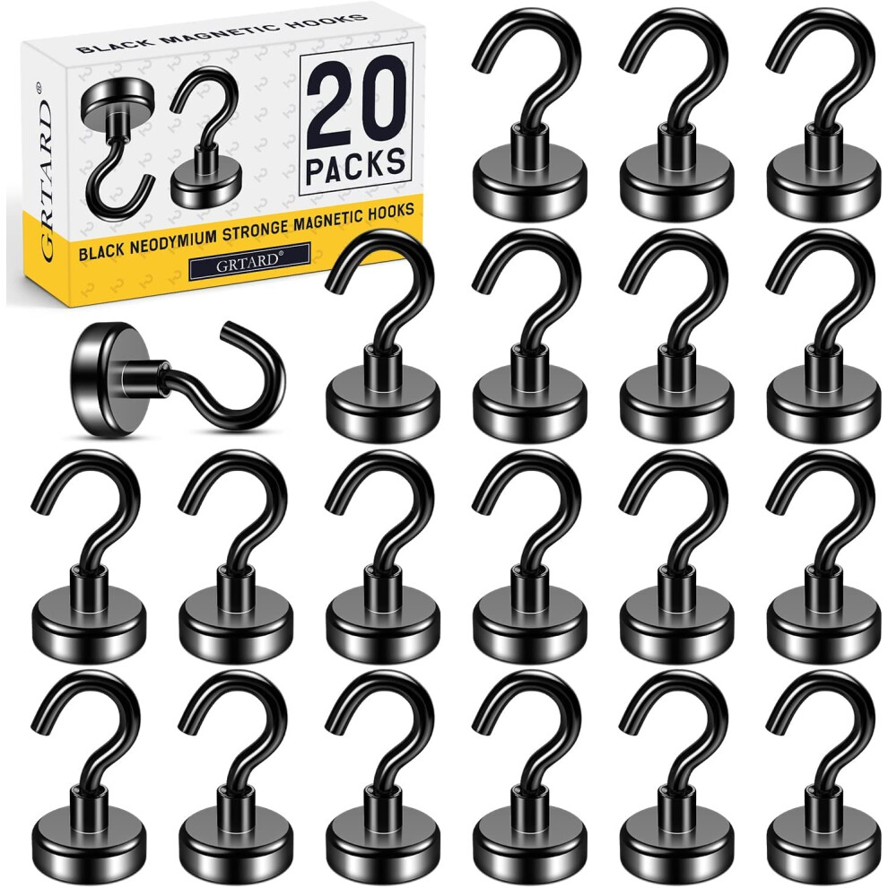 Grtard 20 Pack Magnetic Hooks, 22 Lb+ Black Neodymium Magnet Hooks Heavy Duty, Magnets With Hook For Fridge, Strong Magnetic Hook For Cruise 5051226596643