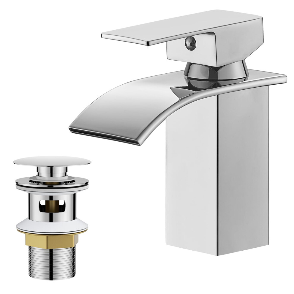 Besy Waterfall Spout Bathroom Sink Mixer Taps,Single Handle Basin Mixer Tap, Rv Lavatory Vessel Faucet,Stainless Steel,Polished Chrome 5051226594212