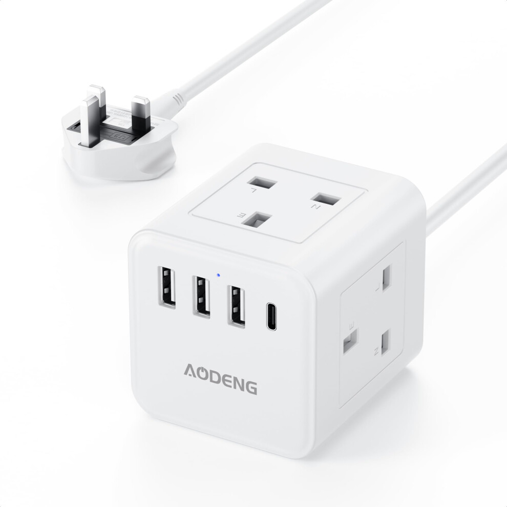 Extension Lead With 4 Usb Slots, 4 Way (13A/3250W) Multi Plug Extension Cable, Uk Desktop Power Extension Cord With Multi Socket 5051226619922