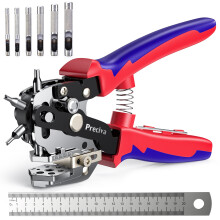 Belt Hole Puncher, Preciva 10 Sizes Leather Hole Punch, with 6PCS Extra Hole Punches, Ruler, Stainless Steels Punch Tool for Belt, Thin Iron