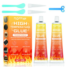 ROFPM Transparent Heat Resistant Glue, Heat Resistant Silicone, 50ml X 2 Pack, High Temperature Silicone Sealant for Oven Door for Sealing Glass