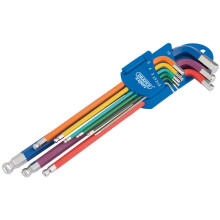 Draper 66134 Metric Coloured Extra Long Hexagon and Ball End Key 9 Keys Set