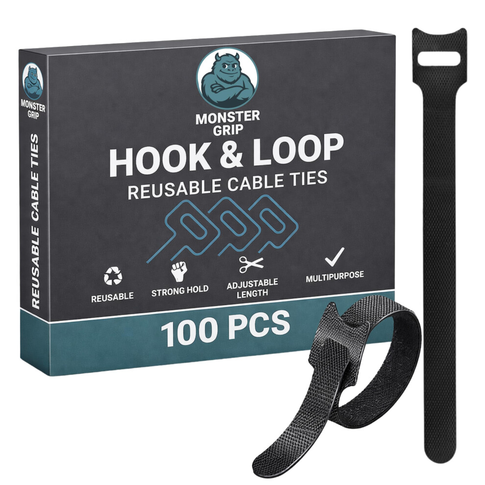 Reusable Cable Ties, 100 Pack Hook And Loop Cable Ties, Cable Tidy, Secure, Adjustable Fastening Cable Ties, Fast Convenient Cable Management 5051226633010