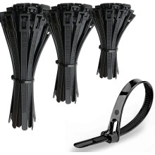 Oksdown 150 Pack Reusable Black Heavy Duty Cable Ties 7.6mm Strong Nylon Zip Ties Releasable Plastic Tie Wraps Assorted in Sizes 150mm/200mm/300mm,6"