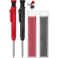 Carpenters Pencil Mechanical Pencil Set with 14 Refills 2 Colors, 45mm Long Nose Nib Metal Solid Joiners Pencil with Sharpener Scribe Tool Work