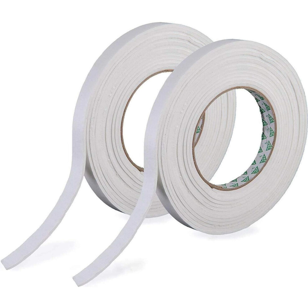 2 Rolls Of Self Adhesive Foam Tape 9Mm Wide, 5Mm Thick, 5M Long, White Colour, Weather Stripping Door And Window Seals, Door Draught Excluder 5051226659690