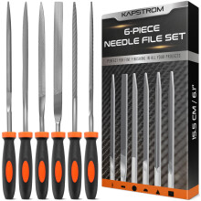 KapStrom Needle File Set, 6 Needle Files for Wood, Metal, Plastic & Jewellery, Includes Small Round, Half-Round, Square, Triangle