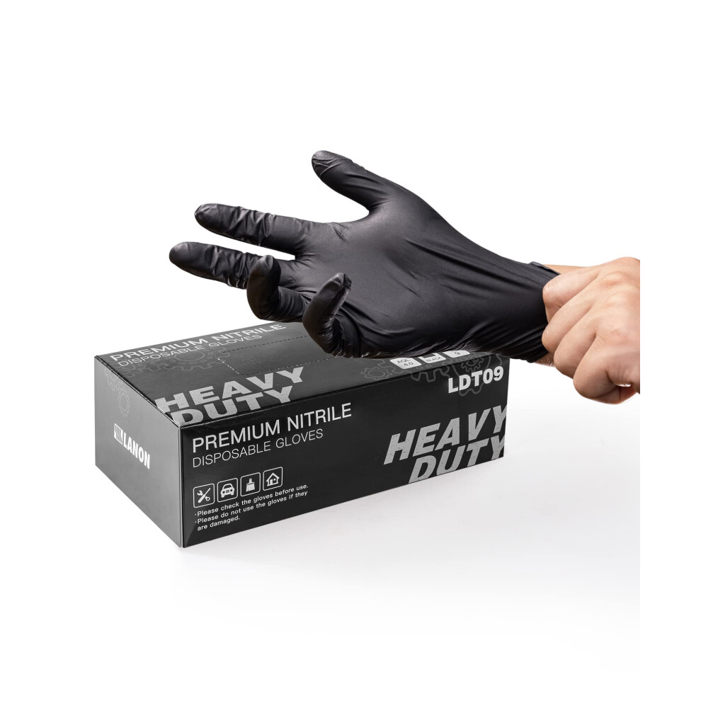Lanon 6 Mil Black Nitrile Disposable Gloves, Heavy-Duty, Food Grade, Powder-Free, Textured Fingertips, Latex-Free, En 374, Xl 5708917025660