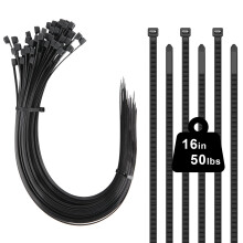 16 inch Cable Ties 100 Pack, 400mm x 4.8mm Black Long Zip Ties, Tensile Strength 50 lbs with UV Resistant