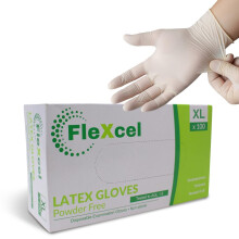 FleXcel Latex Powder Free Gloves Size XL - Box of 100 units, White