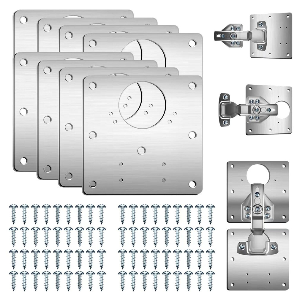 Yicen 8Pcs Cabinet Hinge Repair Plate With 72Pcs Customized Screws,Kitchen Cupboard Door Hinge Repair Plate Kit, Stainless Steel Cupboard Door Hinge 5007603321476