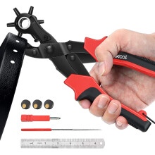 XOOL Leather Hole Punch Plier, Heavy Duty Rotatable Belt Hole Puncher with 6 Different Sizes Used for Belt, Watch Belt, Belt, Shoes, Purses, Clothes