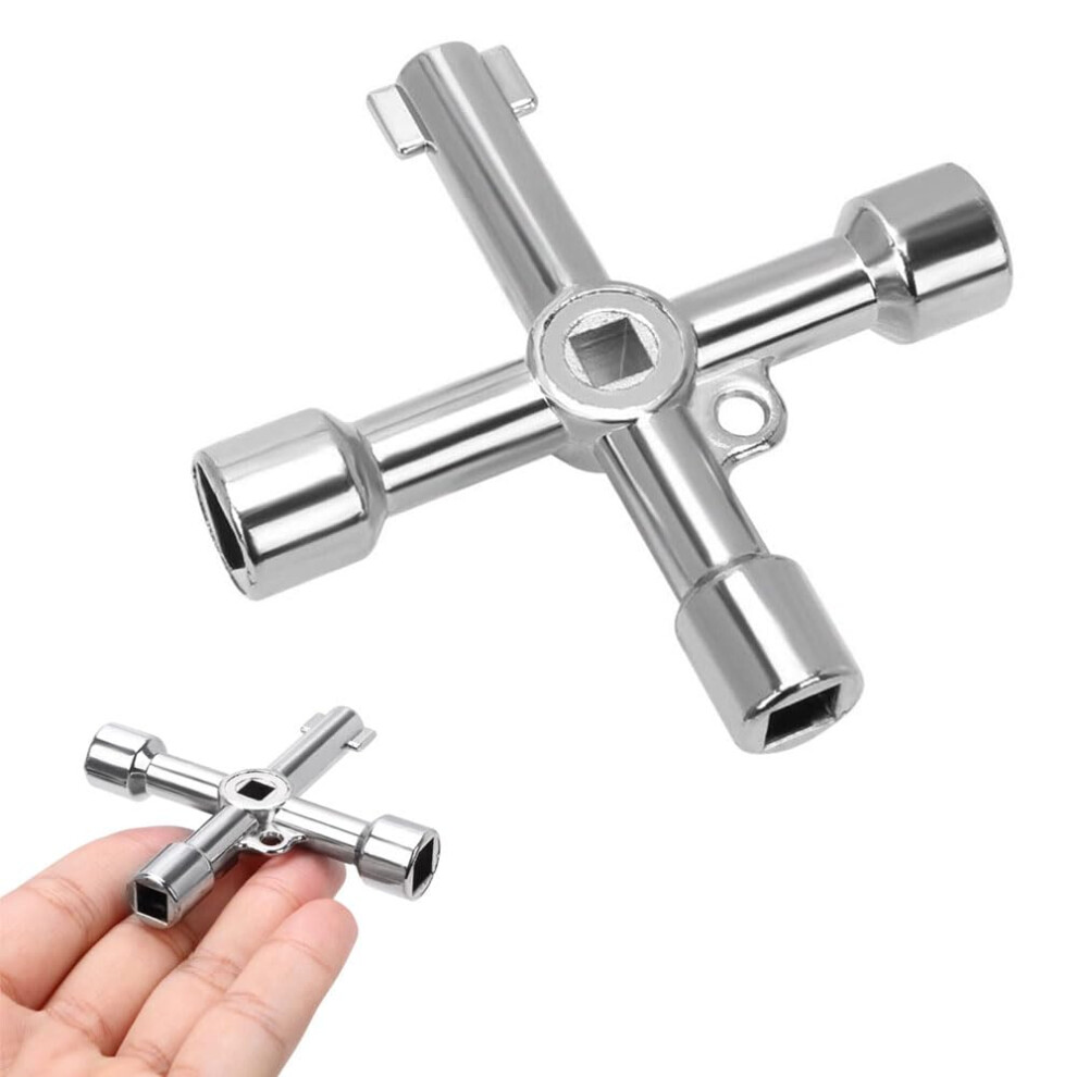 Fogcosy 1 Pcs Panel Key - 4-Way Utility Gas Meter Box Keys, Silver Electric Boxs Key, Triangle/Square/Panel Cross Holes For Gas, Valve, Spigots 5051226629341