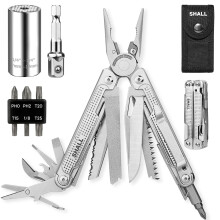 SHALL Multi Tool, 18-in-1 Multitool Pliers, Screwdriver Bit & Universal Socket, Self-Locking Multipurpose Tool w/Sheath for Camping Fishing Survival