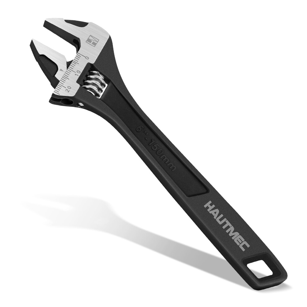 Hautmec Small Adjustable Spanner Wrench 150Mm(6In) Adjustable Wrench Extra Wide Jaw Black Oxide Wrenches Drop-Forged Cr-V Steel Metric & Sae Scales 5051226591471