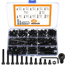 200-Piece M6 black Bolts and Nuts Set, Alloy Steel Allen Screws Bolts and Nuts Assortment Kit, Allen Machine Screws with 2-Piece Hex Wrench