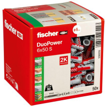 Fischer DuoPower 6 x 50 S, Powerful Universal Plug with Safety Screw, Intelligent 2-Component Technology for fastenings in Concrete, Bricks, Stone