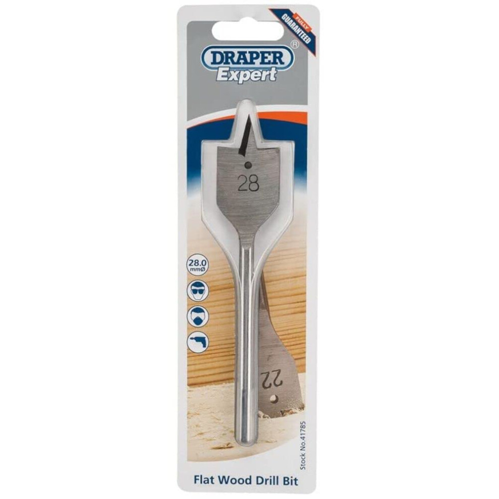 Draper 41785 Expert Flat Wood Drill Bit, 28.0Mm Ø Blue (Packaging May Vary)