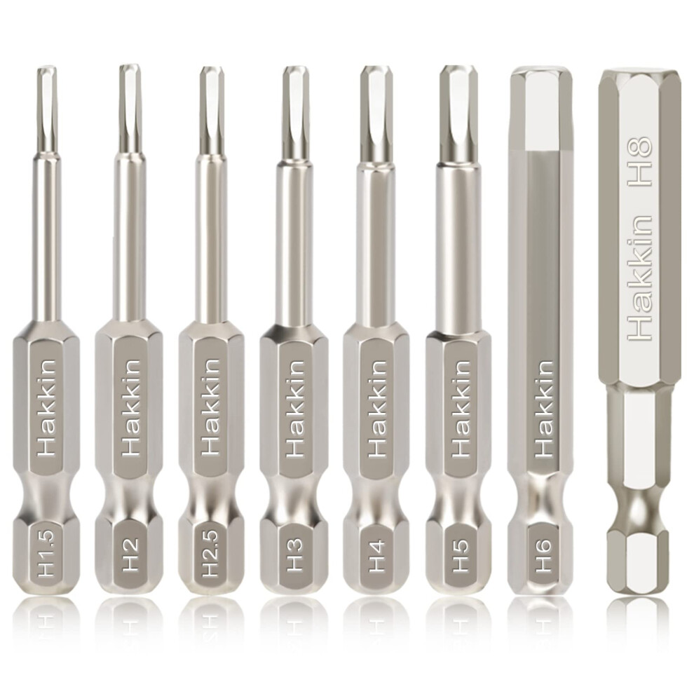 Hakkin 8Pcs Hex Allen Key Bit Set S2 Steel Magnetic Allen Wrench Drill Bit Set 1/4" Shank 50Mm Metric Hex Key Screwdriver Bits For Assembling Ikea 5051226633218