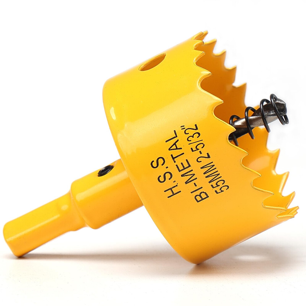55Mm Hole Saw, Hss Bi-Metal Hole Cutter With Drill Bit For Wood, Plastic, Pvc, Fiberglass And Plasterboard, Yellow 5051226588280