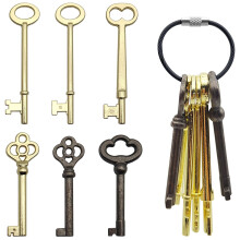 Skeleton Key Set, 6 Pcs Universal Hollow Barrel Skeleton Keys with Wire Rope Keychain, Antique Vintage Key Kit for Vintage Furniture and Locks