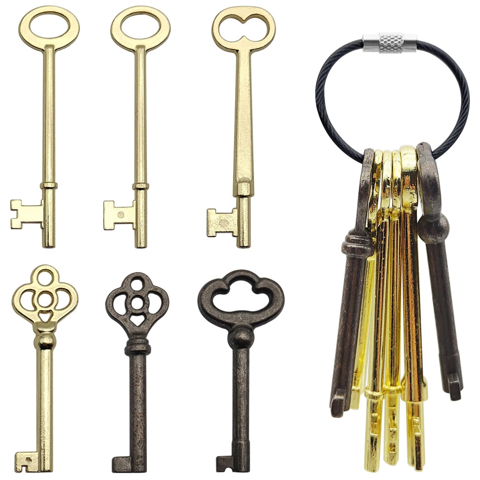 Skeleton Key Set, 6 Pcs Universal Hollow Barrel Skeleton Keys With Wire Rope Keychain, Antique Vintage Key Kit For Vintage Furniture And Locks 5051226554568