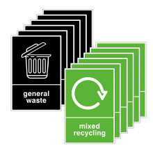 10Pcs Recycling Bin Stickers Self Adhesive,Removable Mixed Recycling and General Waste Signs Waterproof Labels for Outdoor,Food Waste Sticker,Kitchen