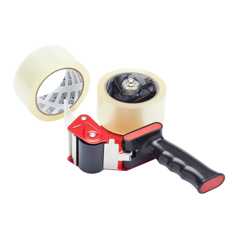 Fit For The Job Clear Parcel Tape Gun And Dispenser - Heavy Duty Packing Tape Dispenser For Efficient Sealing And Packing Needs - 2 Rolls 5051226591136