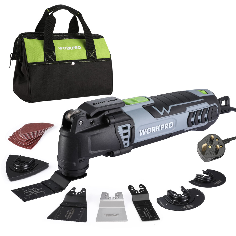 Workpro 300W Oscillating Multi-Tool Kit, 7 Variable Speeds 15,000Â23,000 Rpm, 3 Oscillation Angle, Quick Change Blade System, 17-Piece Accessory Kit 5051227969330