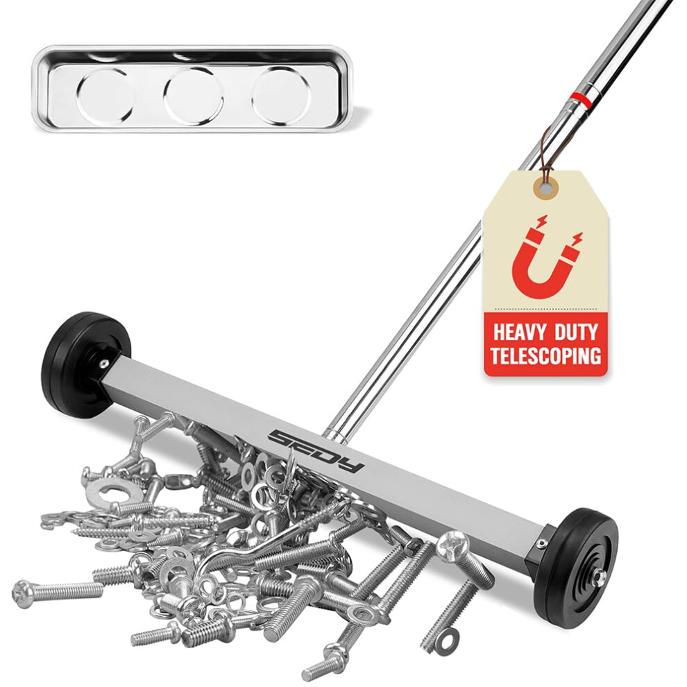 Magnet Sweeper Magnetic Nail Roller: 17-Inch Heavy Duty Magnet Nail Pickup Rolling Tool With Telescoping Adjustable Handle 8.8-Pound Capacity Ideal 5051226589089