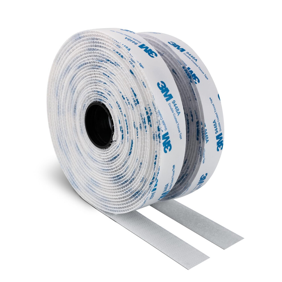3M Hook And Loop Self Adhesive Tape 25Mm X 6M 9448A Sticky Back Interlocking Nylon Fabric Fastener Heavy Duty Adhesion Strip Tape White 5051226624292