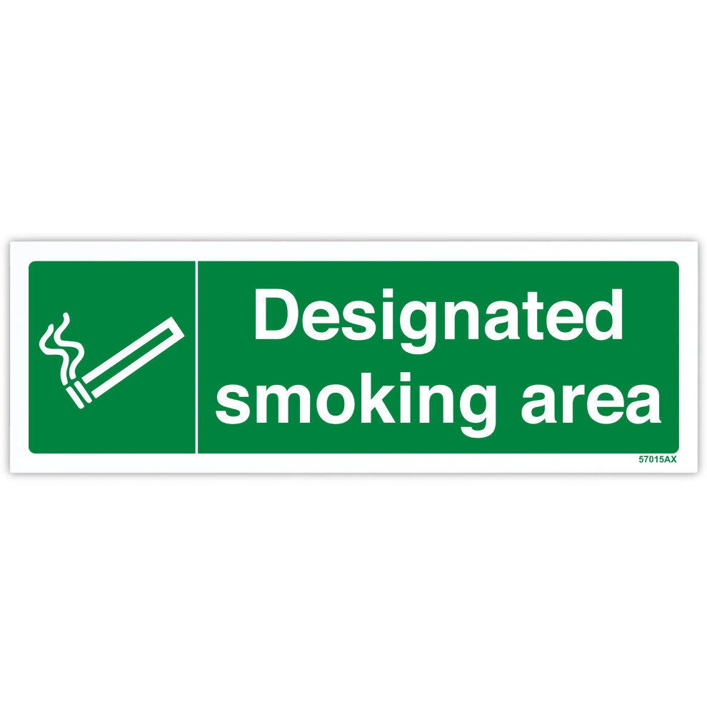 V Safety 57015Ax-R Designated Smoking Area Prohibition Sign - Landscape - 300Mm X 100Mm - 1Mm Rigid Plastic, Green 5051226596285