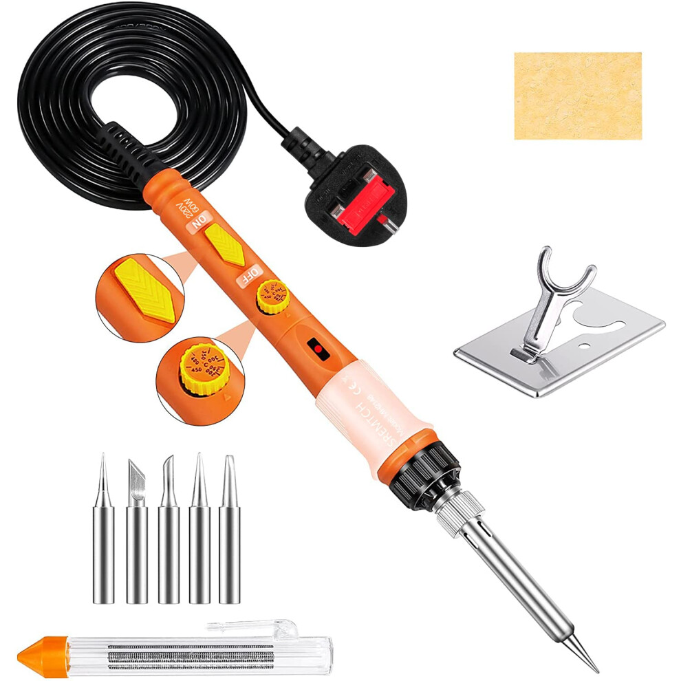 Soldering Iron Kit, Soldering-Iron 60W Electric Solder Iron Adjustable Temperature (200-450C), Soldering Kit, 5 Tips, 17G Solder, Stand 5051226624438