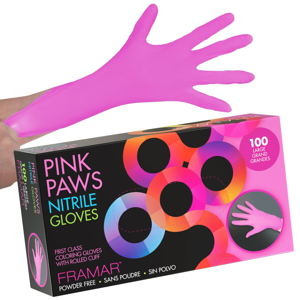 Framar Pink Nitrile Gloves Large - Disposable, Non Latex, Latex Free, Garden Glo 5006935079284