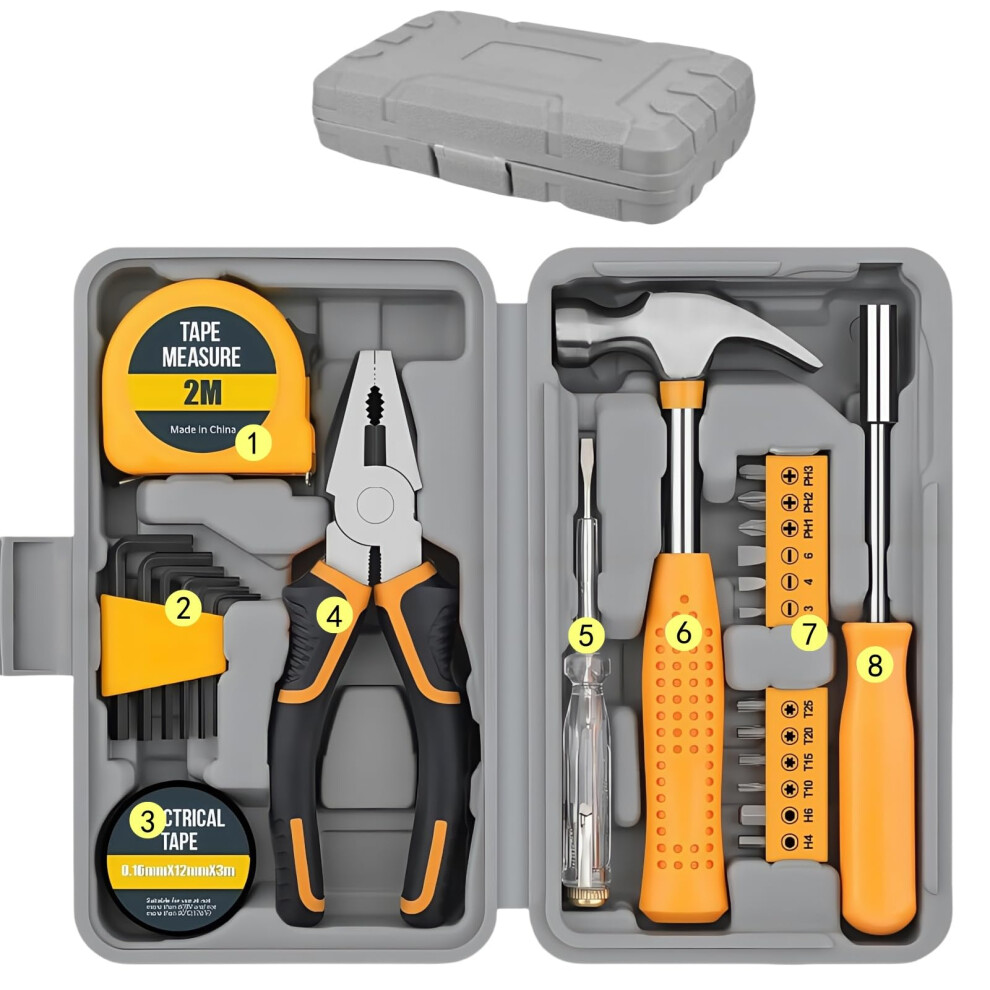 24Pc Yellow Home Diy Tool Kit Set - Essential Household Hand Tools In Portable Storage Box For Home, Office & Garage Repairs 5051226628610